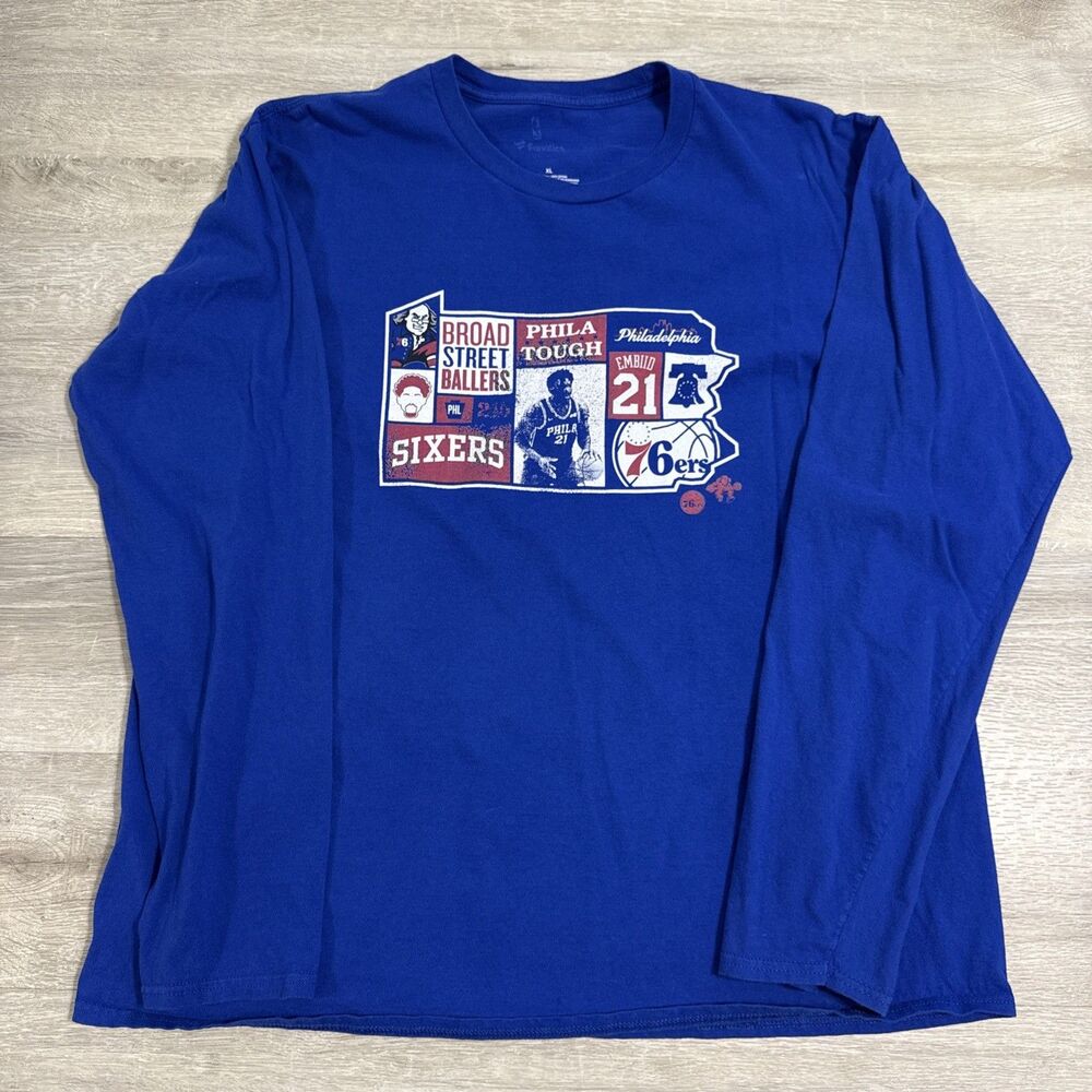 Philadelphia 76ers Shirt Broad Street Ballers Fanatics Men’s XL Blue Long Sleeve